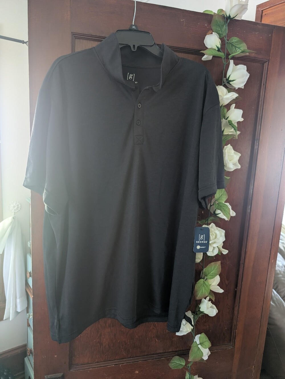 NWT George Black Short-Sleeve Polo Shirt with Three-Button 2XL